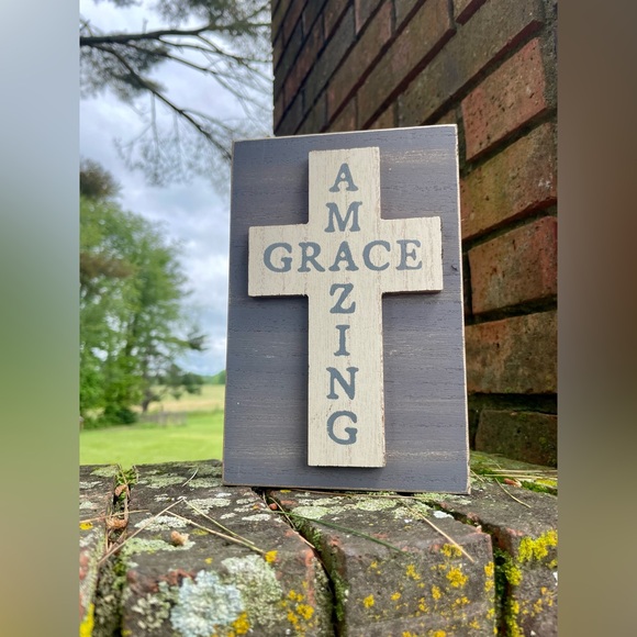*Amazing Grace Layered Wooden Cross Block - Picture 9 of 15